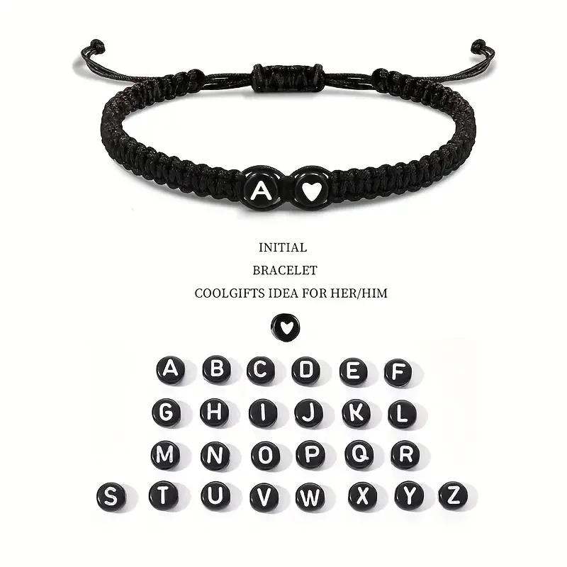 Handmade 26 Letter Rope Bracelet for Women Men Adjustable A-Z